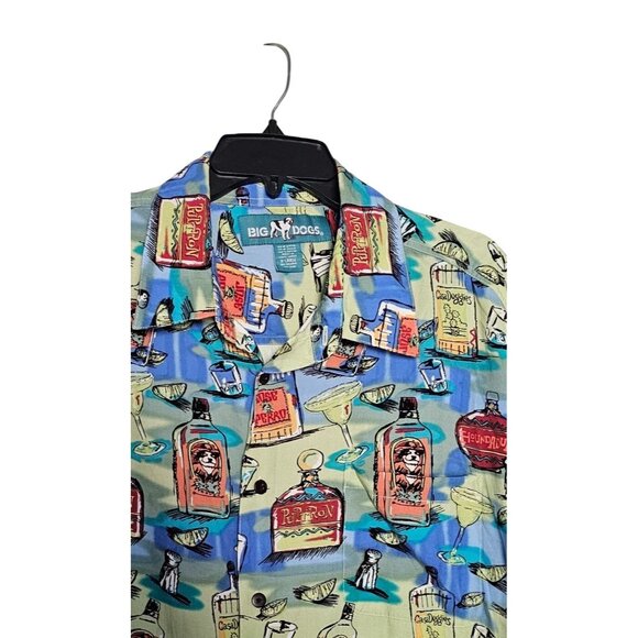 Big Dogs Mens X-Large Button-Down Hawaiian Shirt With Cocktail Print 100% Rayon - Picture 2 of 4
